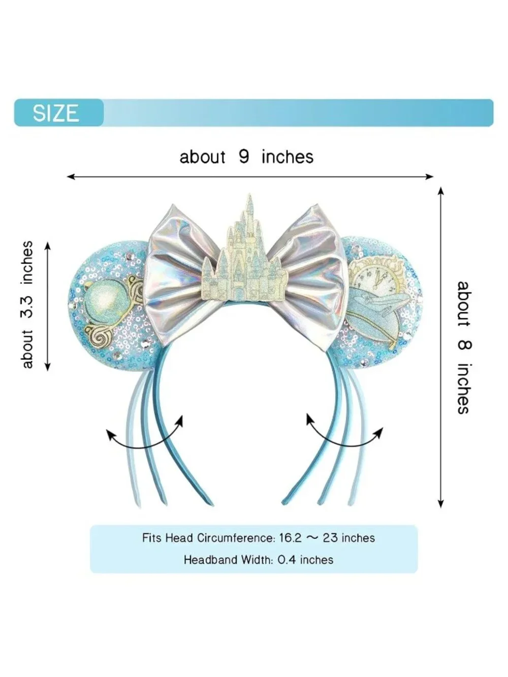 Women Blue Polyester Sparkle Sequins Mickey Mouse Hair Bow Handmade Headband